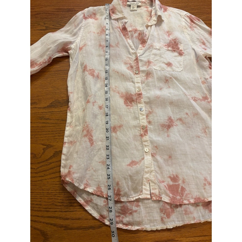 Rachel Zoe Womens Pink Tie Dye 100% Linen Button Down Shirt Roll Tab Small - Picture 7 of 9
